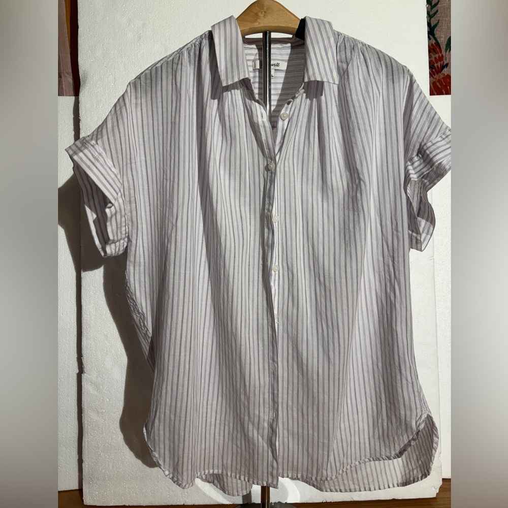 Madewell Women's White and Lilac Striped Button-Down Shirt
